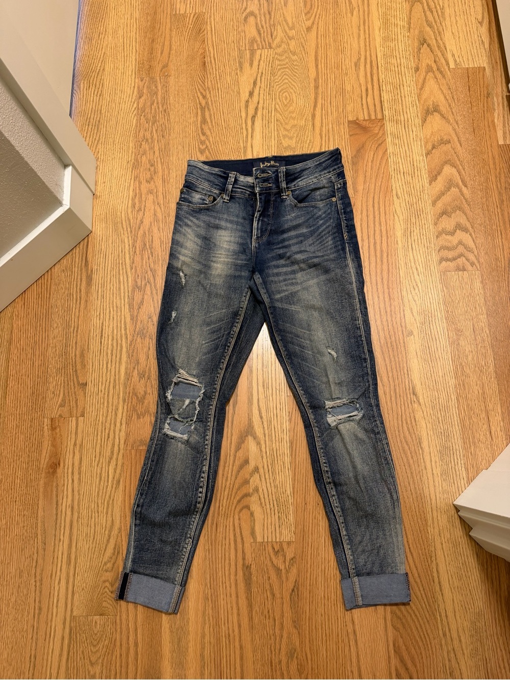 Indigo Rein Women's Ripped Slim Skinny Jeans in Dark Blue